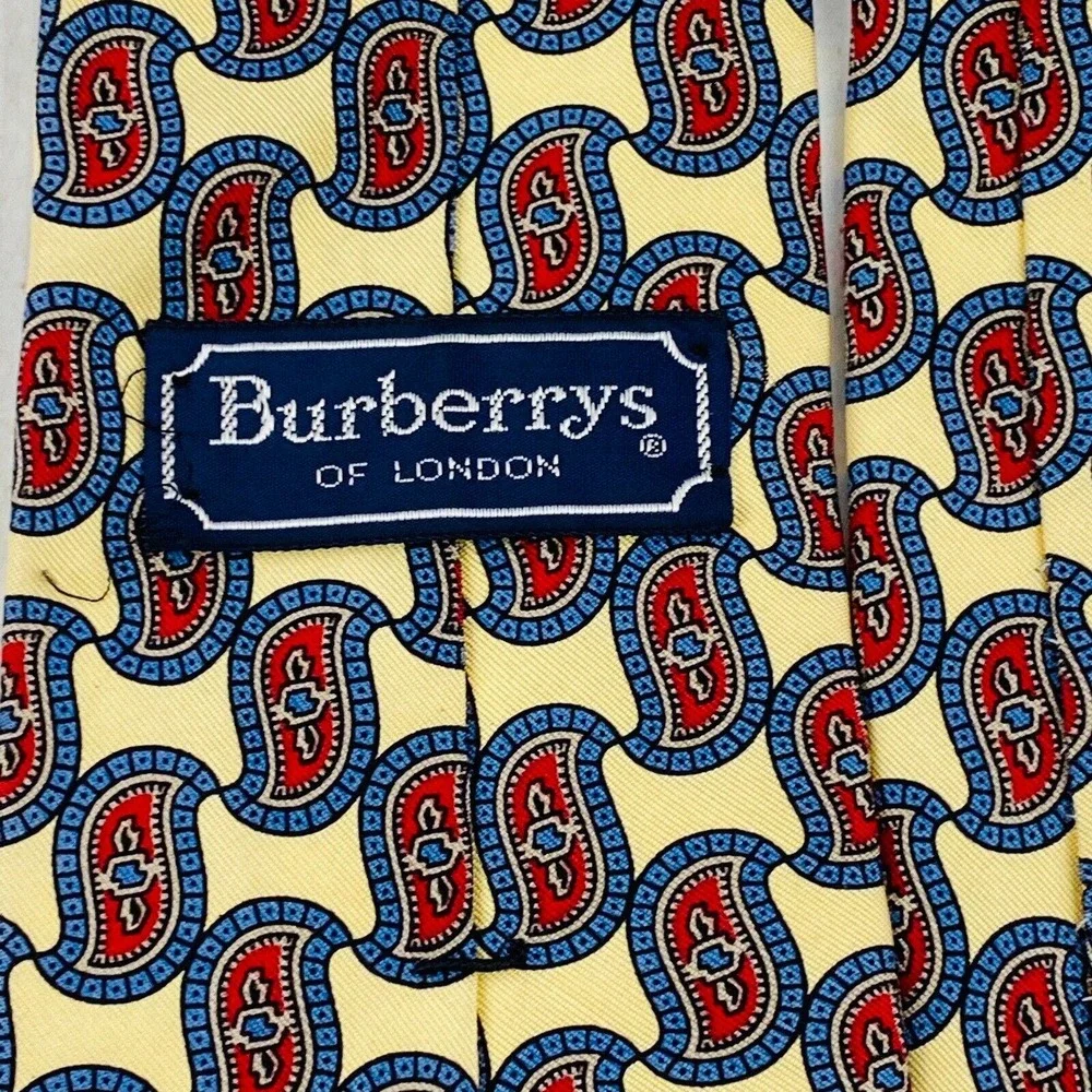 Burberry's of London Tie Paisley Yellow Blue‎ Red 100% Silk Necktie